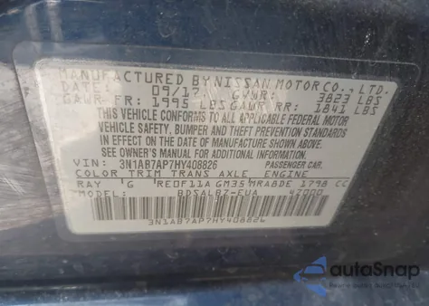 2017 Nissan Sentra S из США, поврежденный, VIN 3N1AB7AP7HY408826